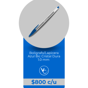 Bolígrafo Lapicera Azul Bic Cristal Dura 1.0 mm